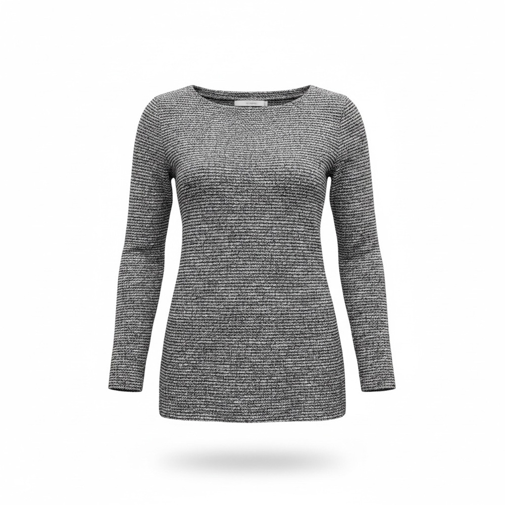 LOFT BLACK & WHITE LONG-SLEEVE HIP-LENGTH KNIT TOP XS